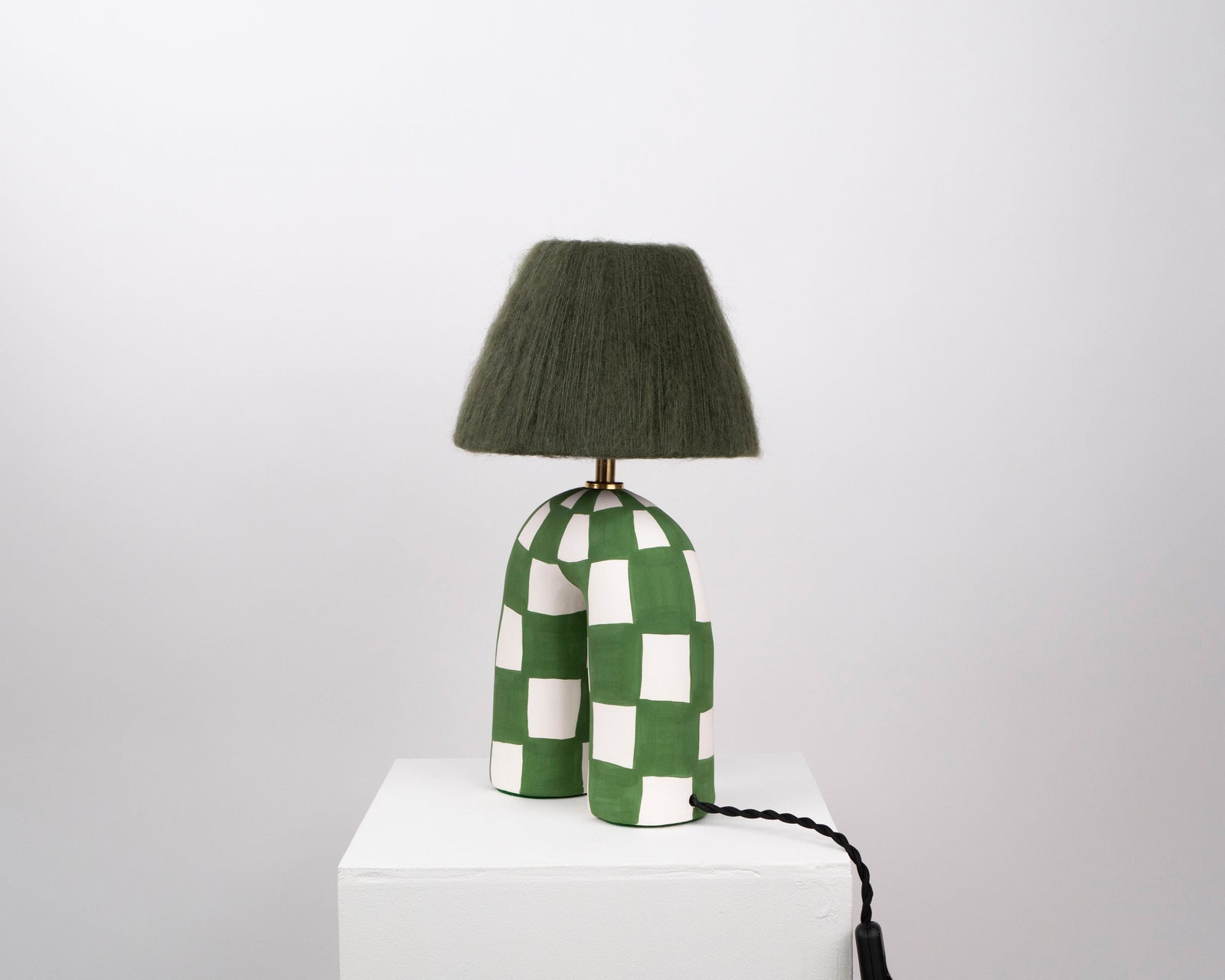 'You' Table Lamp - Forest Green Checkerboard