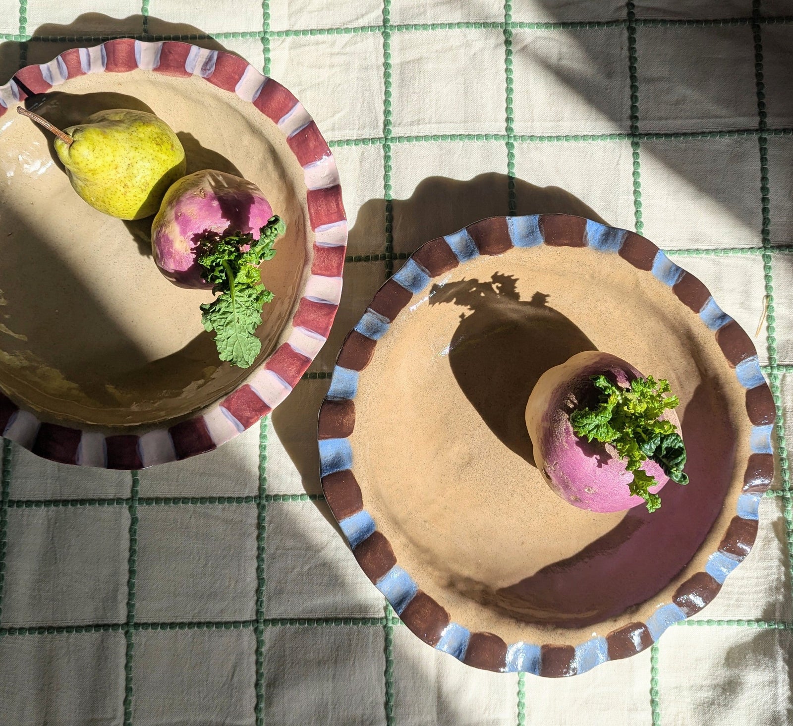 Baby Blue & Chocolate Brown Frill Serving Bowl