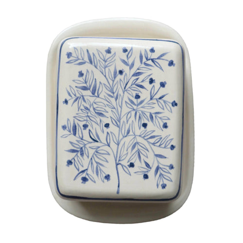 Pomegranate Tree Butter Dish - Blue