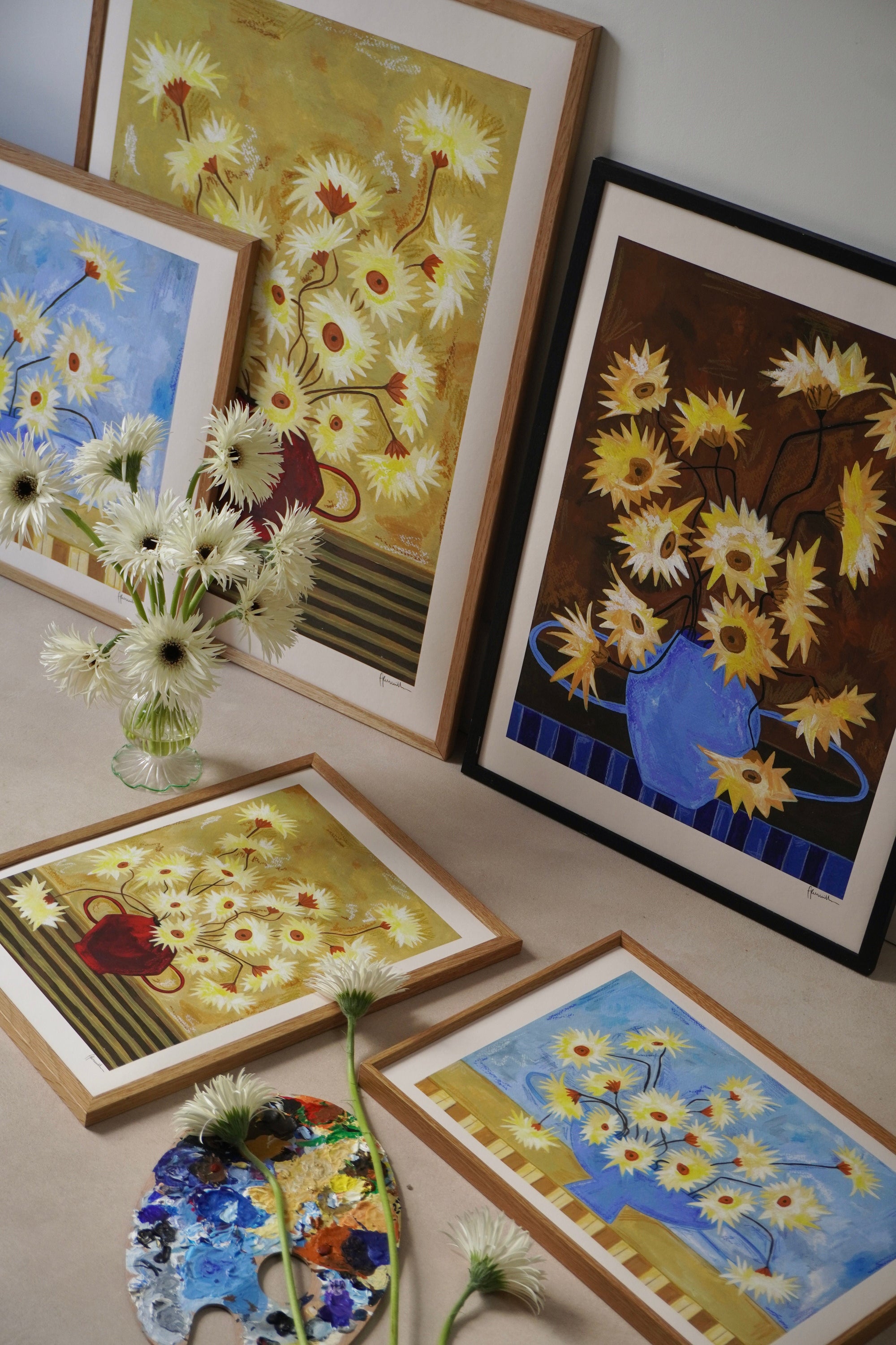 Spiky Gerberas in Blue Vase Print