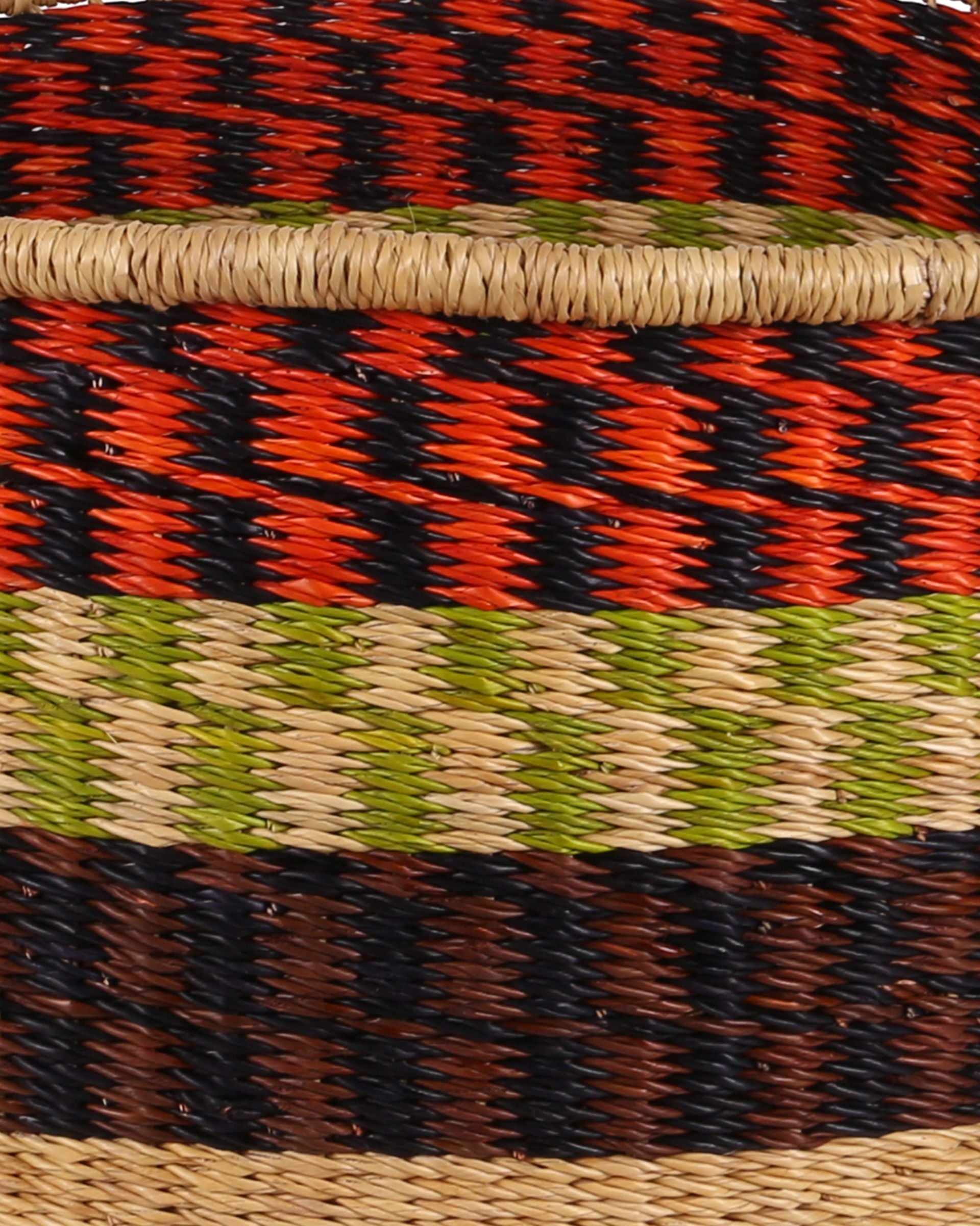 ADWOWA: Medium Orange, Green and Black Floor Storage Basket with Handles