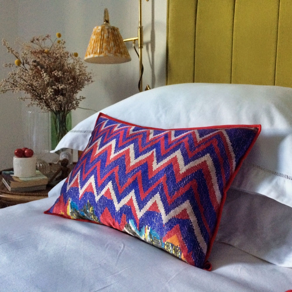 Tati Cushion - Blue, Red & Ivory