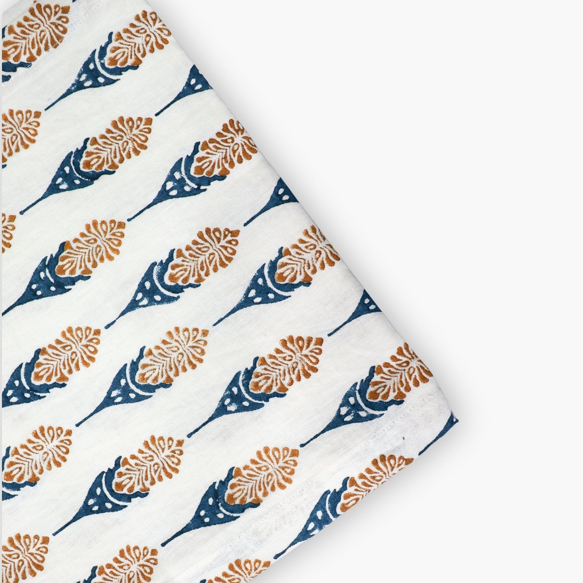 Bahaar Hand Printed Table Runner - Mustard & Blue