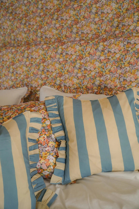 Frill Edge White Pillowcase made with Liberty Fabric THORPE YELLOW