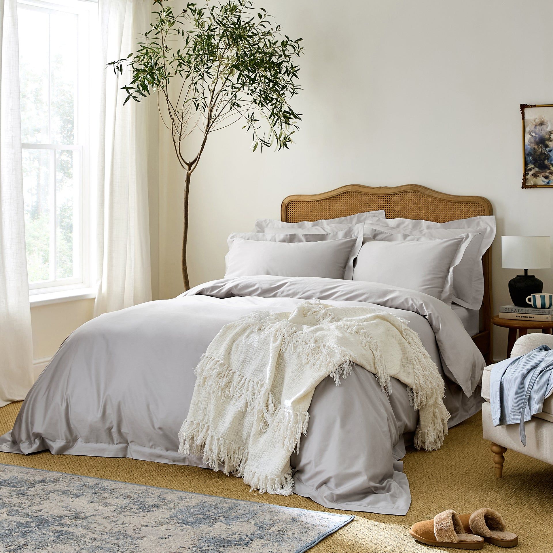 Luxury Organic Cotton Dove Grey Edged Duvet Cover