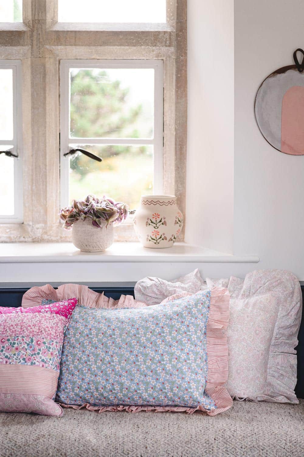 Ruffle Cushion made with Liberty Fabric BETSY LACE