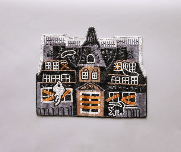 Haunted House Beaded Placemat – Handmade Halloween Table Mat