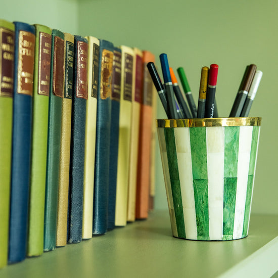 Inlay Brush Pot | Green & White | Striped