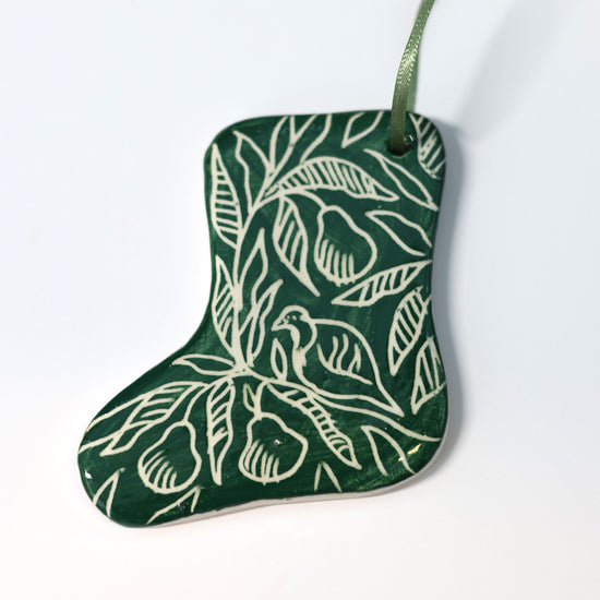 Hand Painted Ceramic Christmas Stocking Ornament