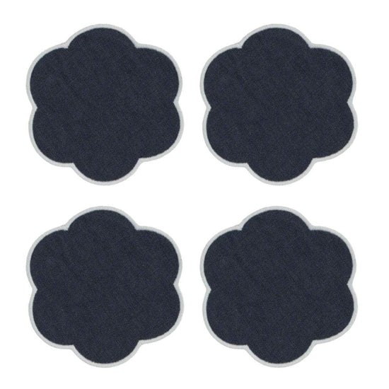 The Slate Blue and White Linen Scalloped Coasters (Set of 4)
