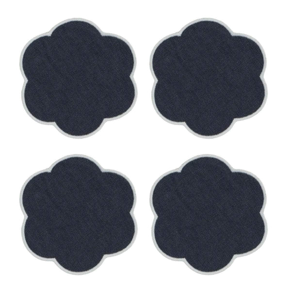 The Slate Blue and White Linen Scalloped Coasters (Set of 4)