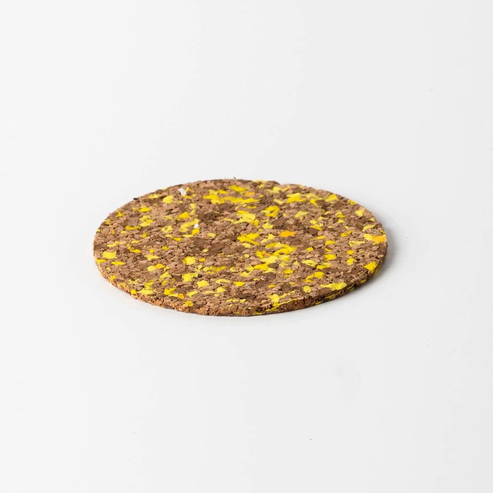 Yellow Speckled Round Cork Coasters - Set of 4
