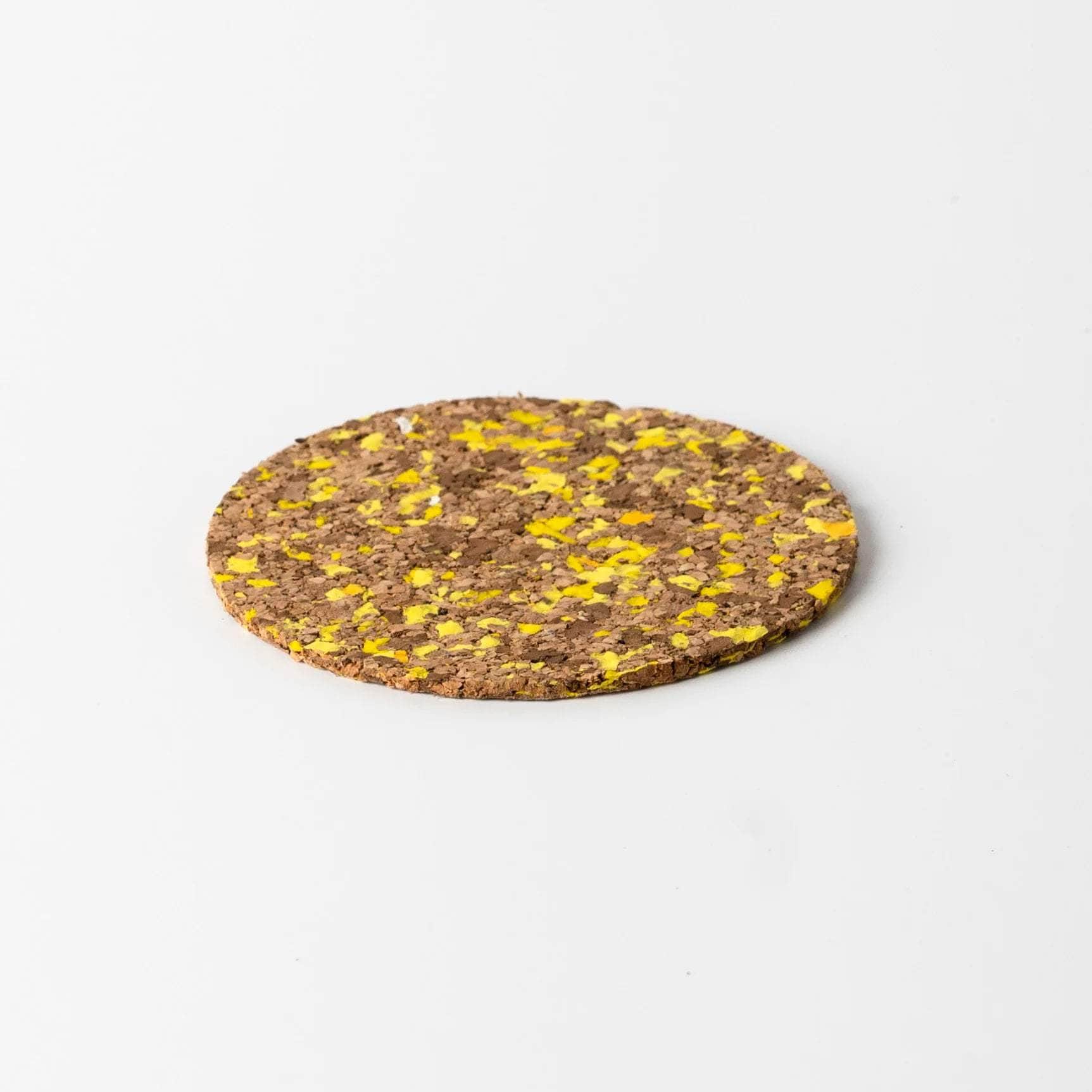 Yellow Speckled Round Cork Coasters - Set of 4