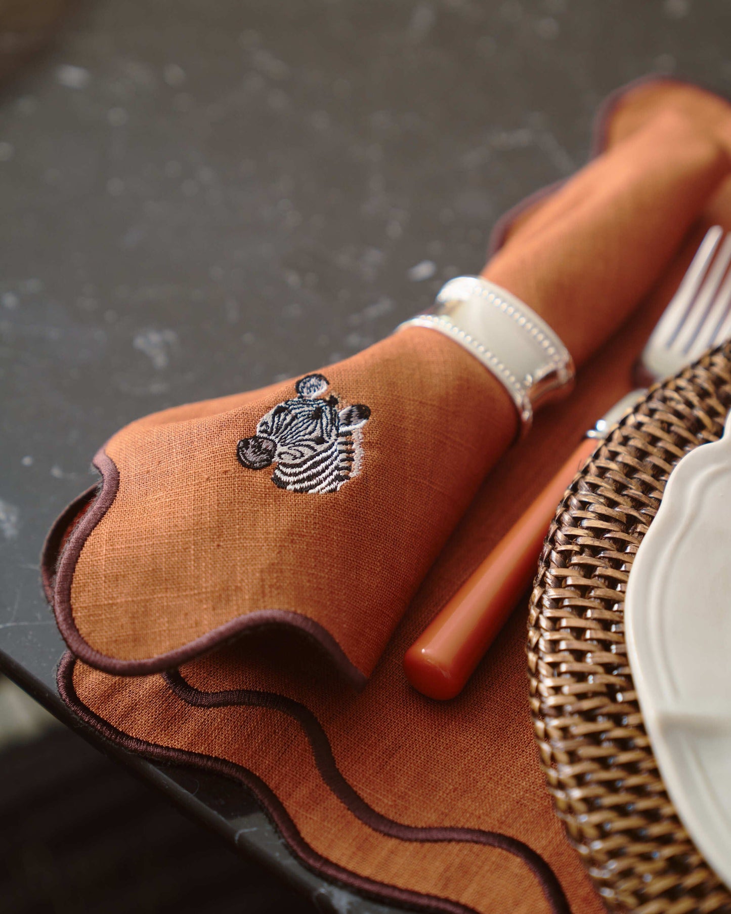 Terracotta Jungle Napkin, Zebra