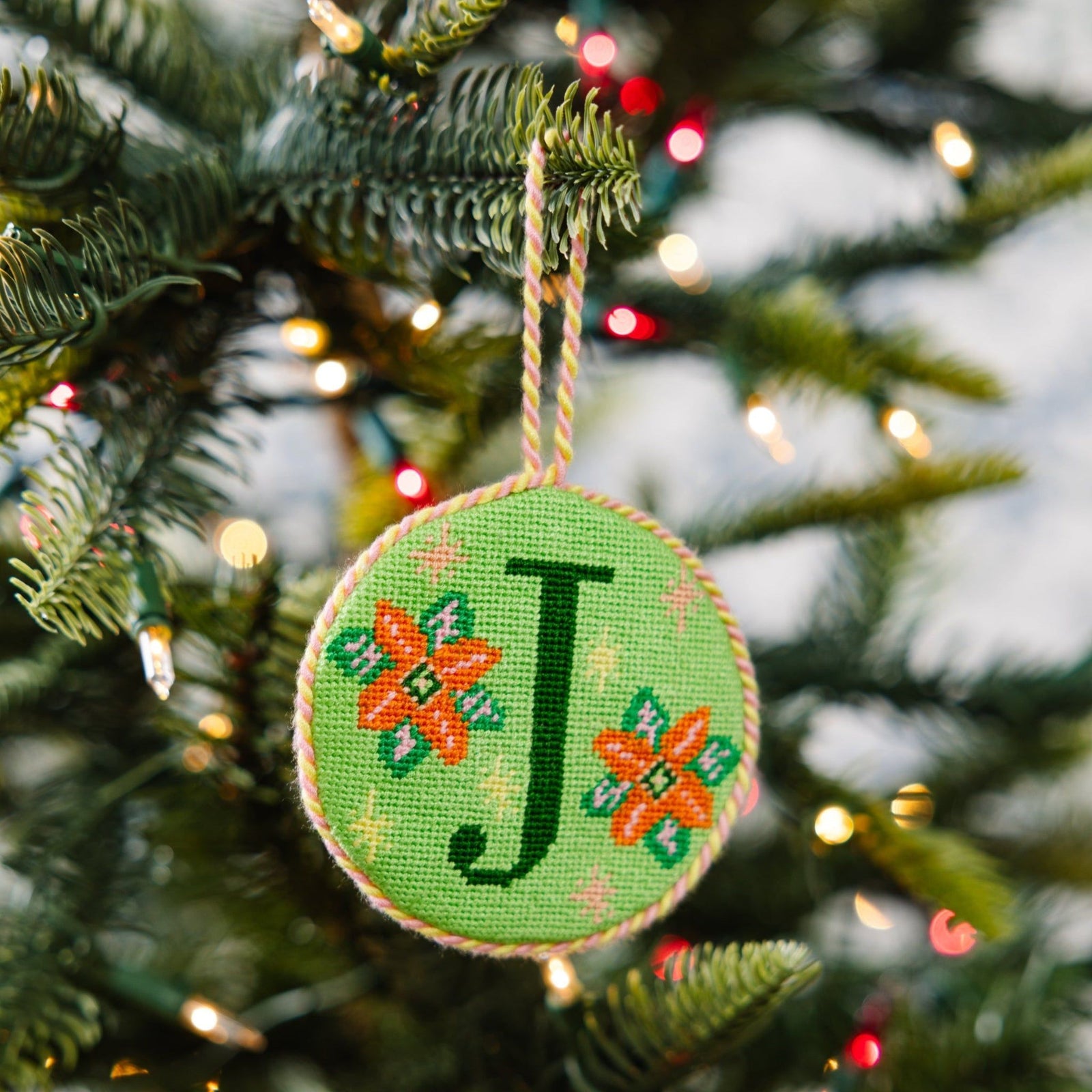 Needlepoint Monogram Ornament - J