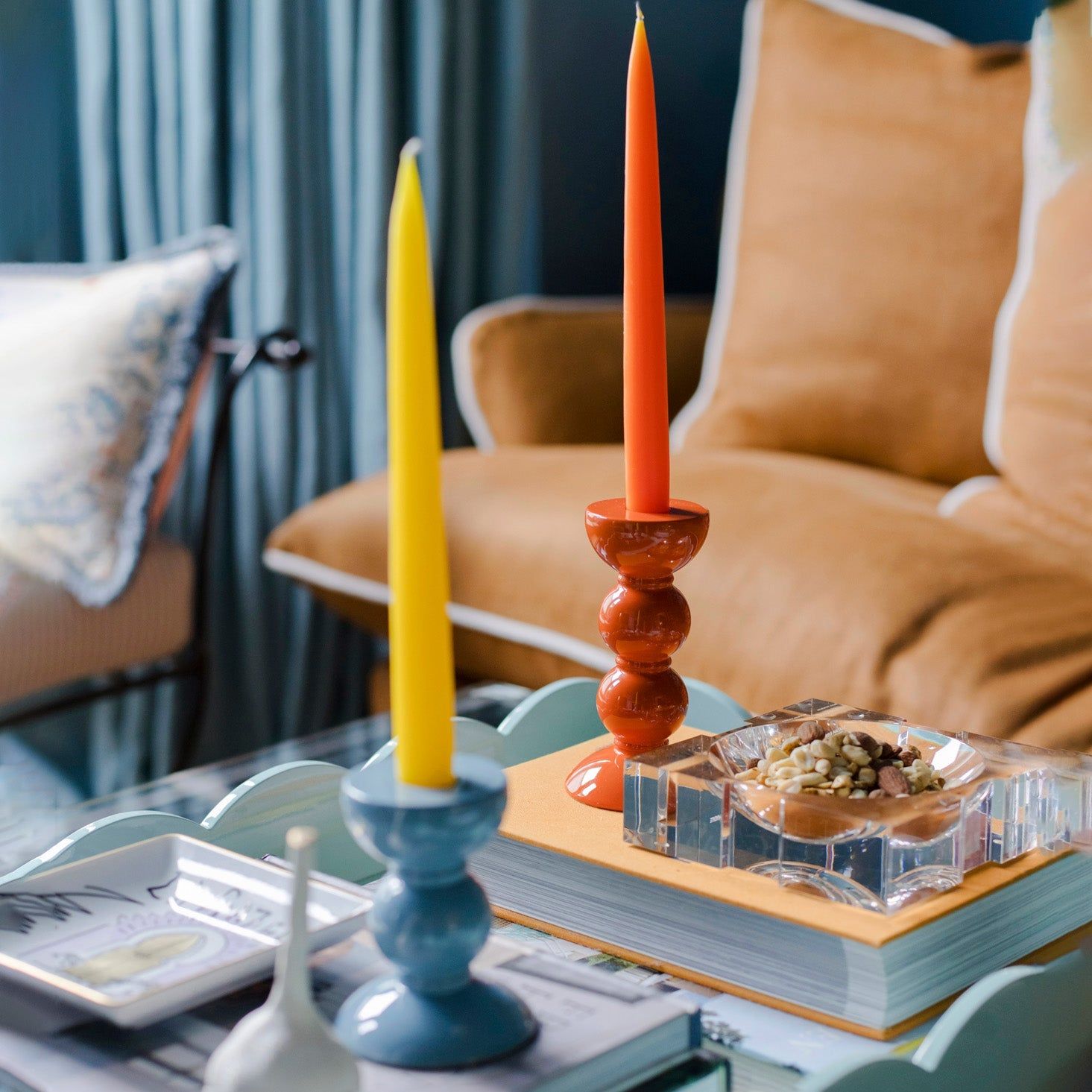 Medium Orange Bobbin Candlestick - 14cm