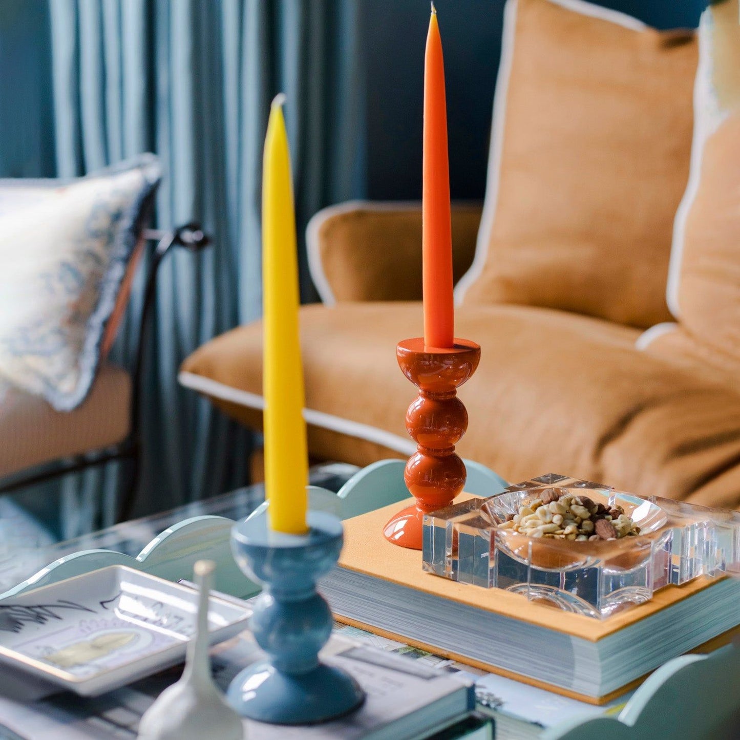 Medium Orange Bobbin Candlestick - 14cm