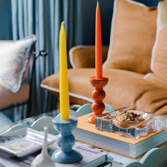 Medium Orange Bobbin Candlestick - 14cm