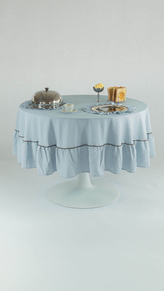 Round Ruffle Tablecloth, Blue-