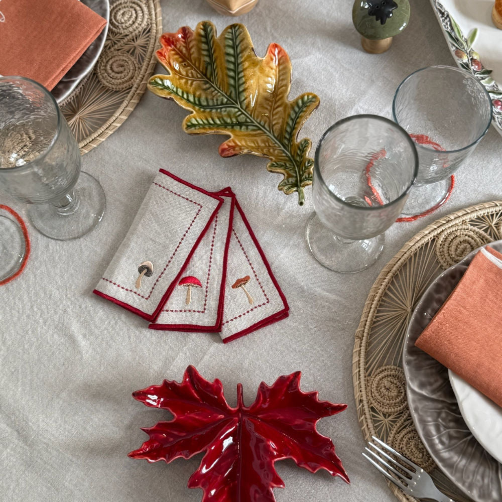 Linen Cocktail Napkins - Mushrooms