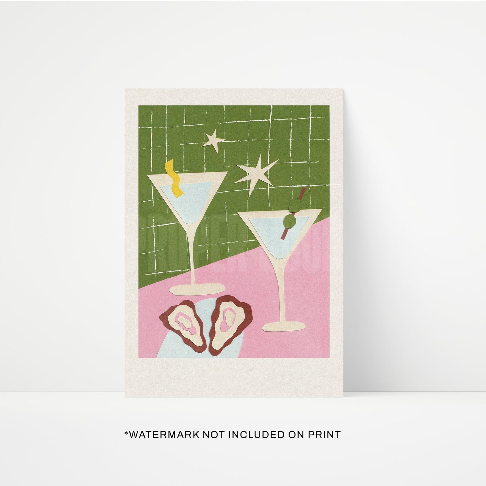 Martini Hand Collaged Print