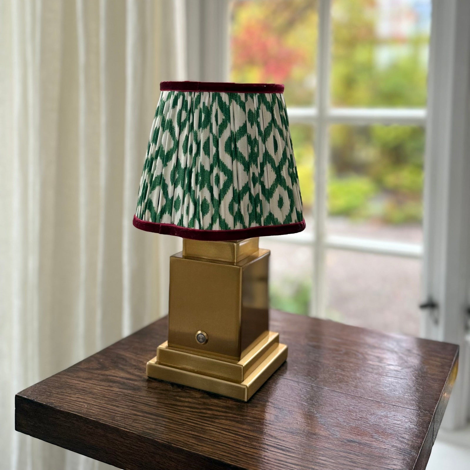 Athena Rechargeable Table Lamp (Green Ikat Velvet Trim)