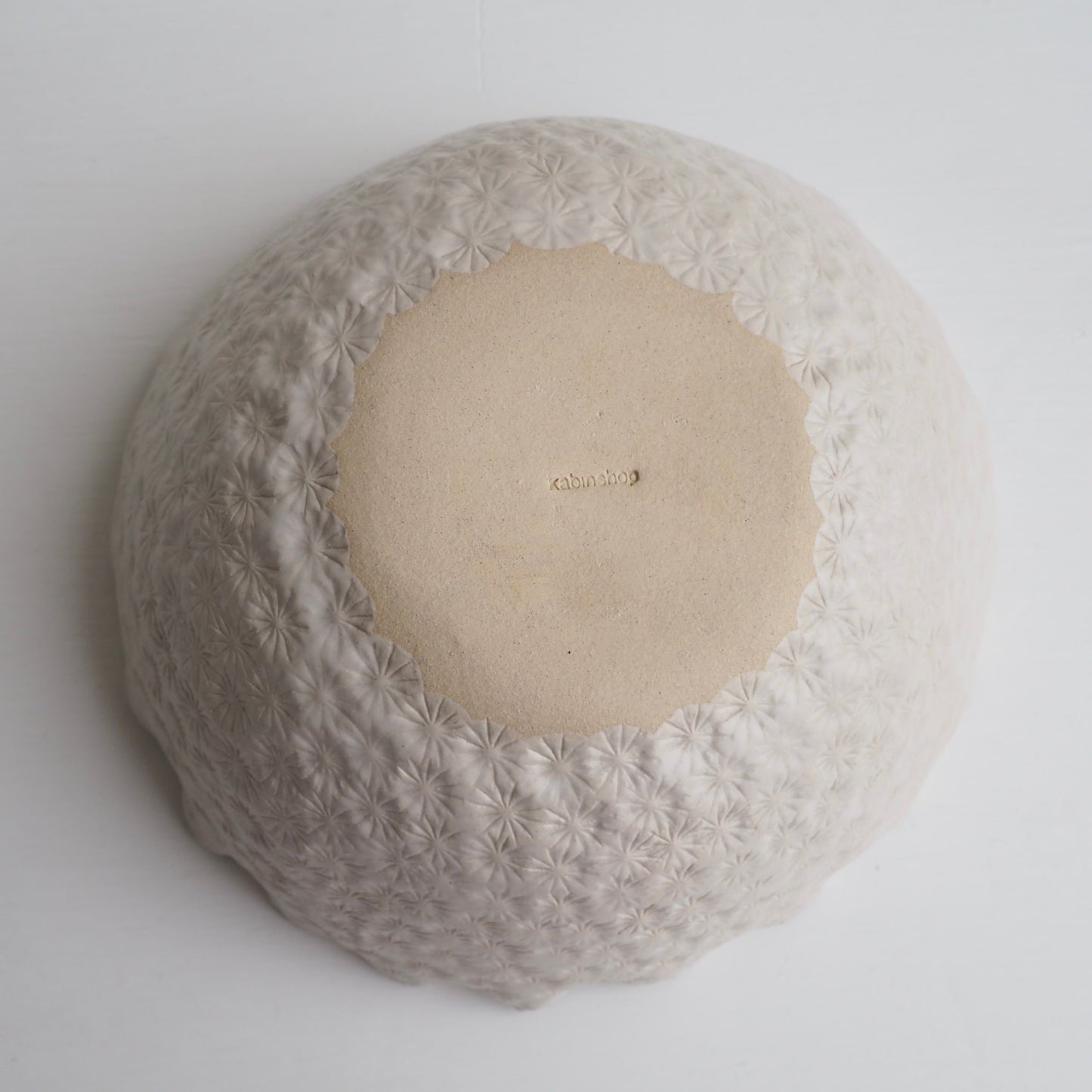 Handmade Blue & White Textural Ceramic Fruit Bowl with orange & pink polka dots