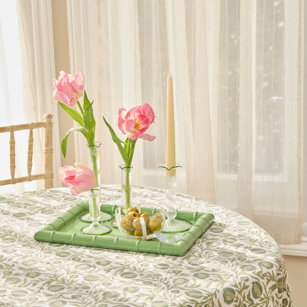 Green Rimmed Glass Pompom Candlestick (set of 2)