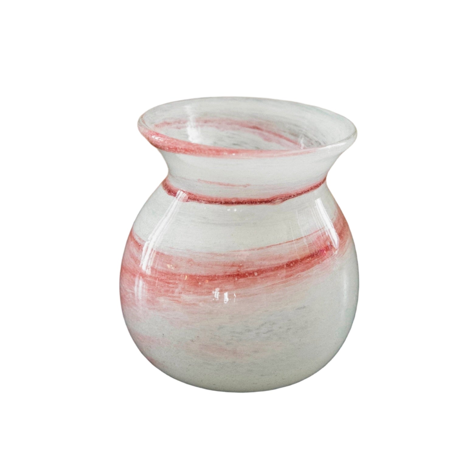 Blown Glass Round Vase, White and Amber