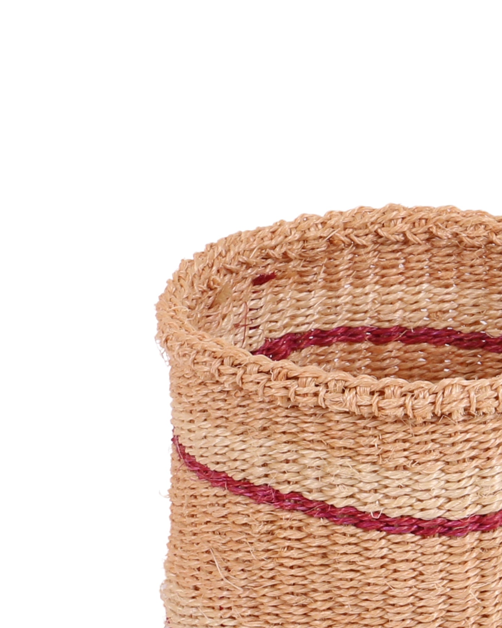 HERUFI: Extra Small Burgundy and White Sisal Basket
