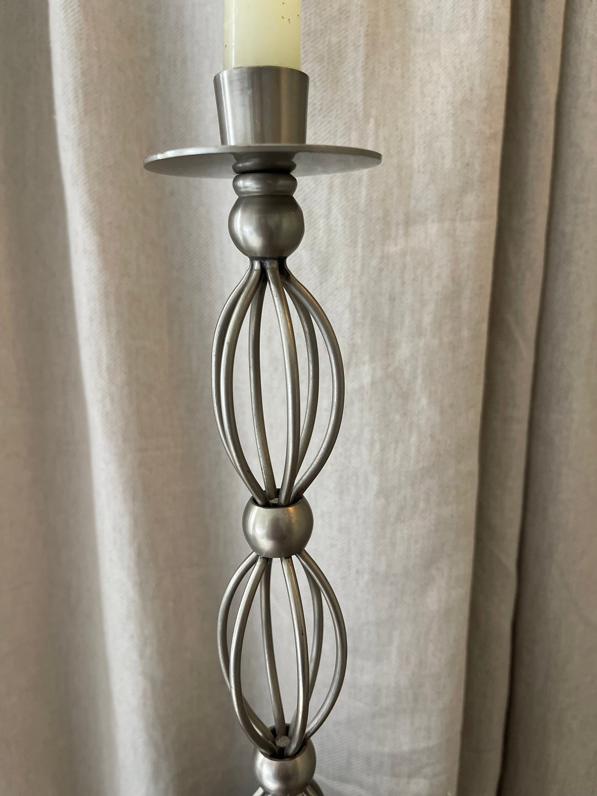 Large Pillar Silvertone Candlestick