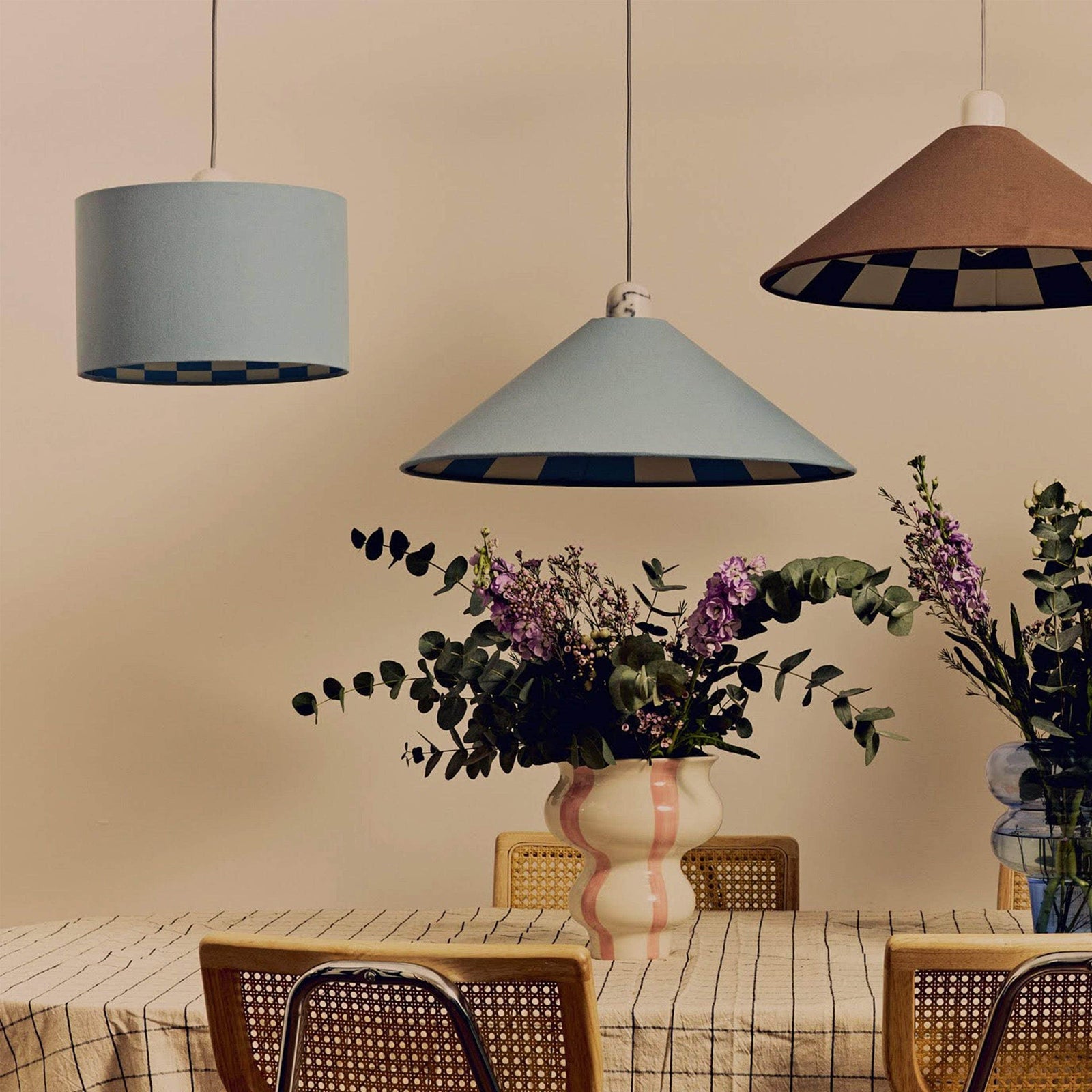 Damson Blue Checkered Drum Shade