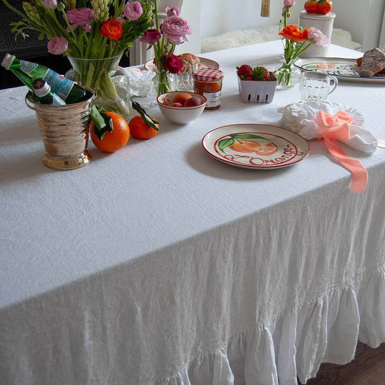 Mistral Drape Ruffled Linen Tablecloth: Voile (White) - Small