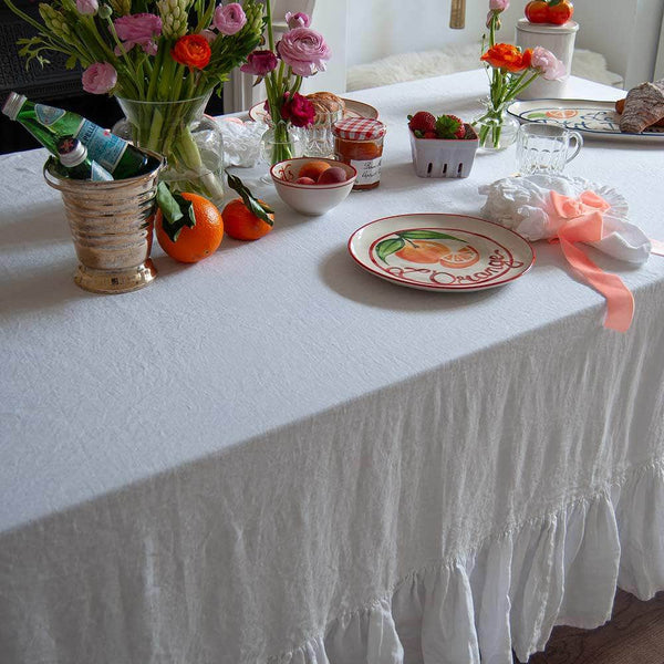Mistral Drape Ruffled Linen Tablecloth: Voile (White) - Small