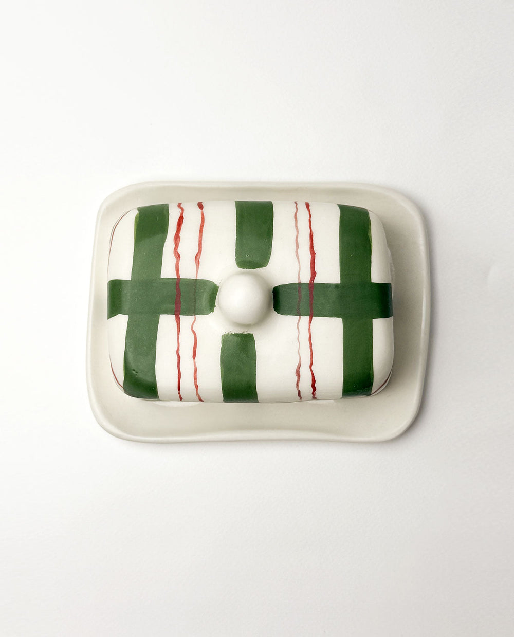 Plaid Ceramic Festive Butter Dish