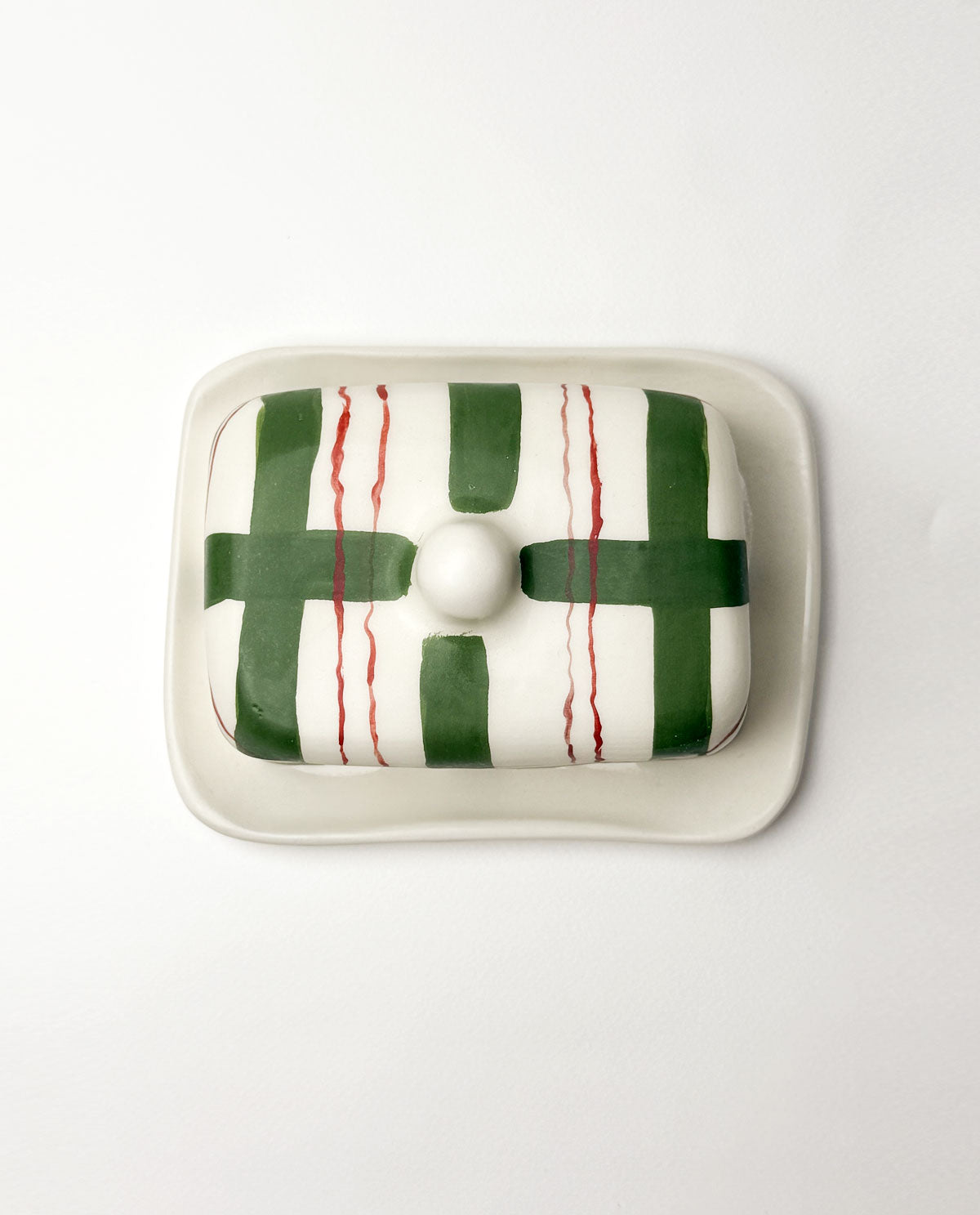 Plaid Ceramic Festive Butter Dish