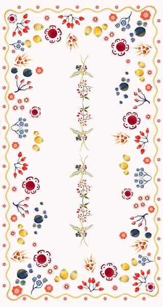 Scalloped Edge Fruits and Flora Table linen