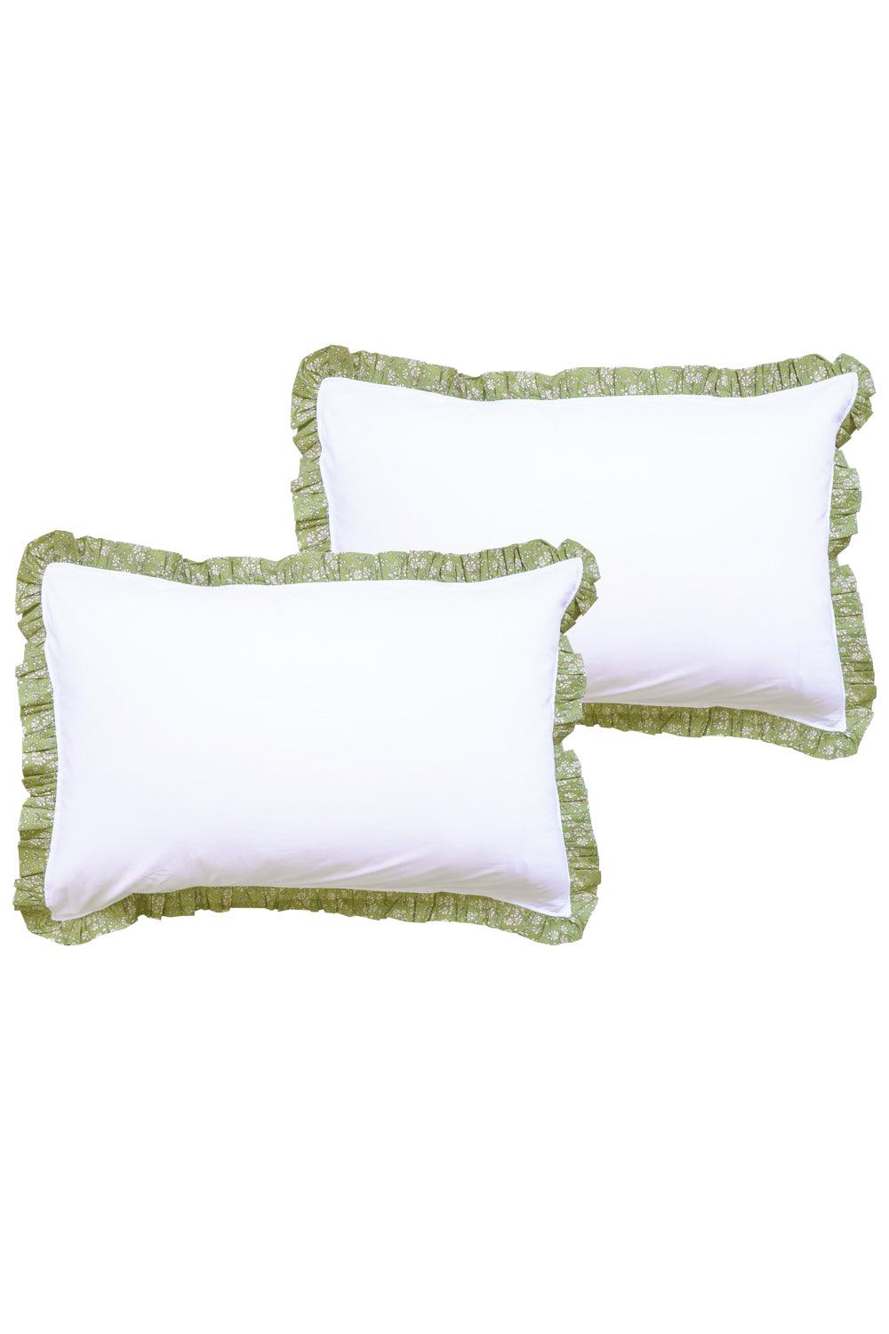 Frill-Edge White Duvet Set made with Liberty Fabric CAPEL PISTACHIO