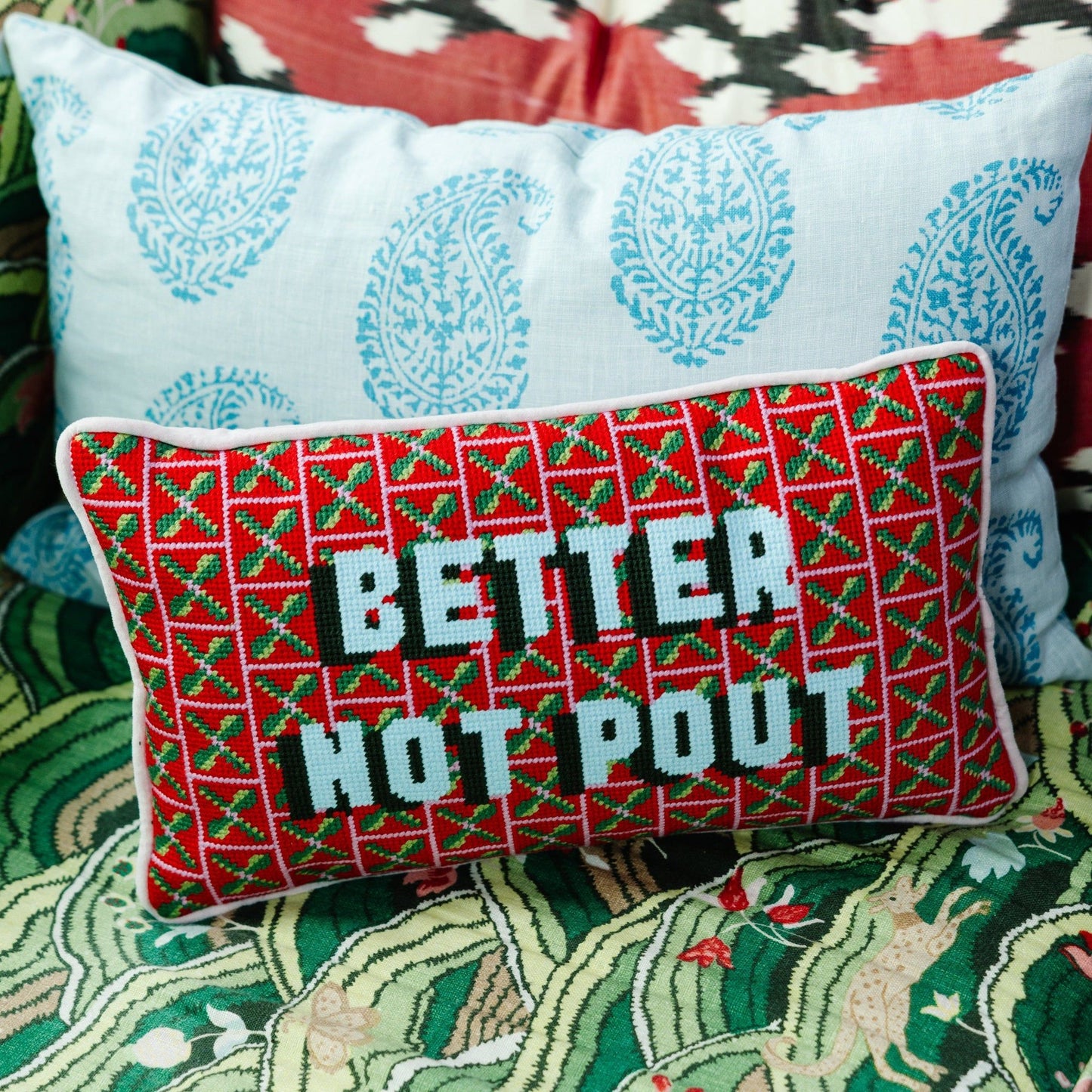 Better Not Pout Needlepoint Pillow