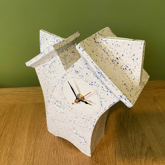 Double Ceramic Mantel Clock - Light Blue Speckle Glaze