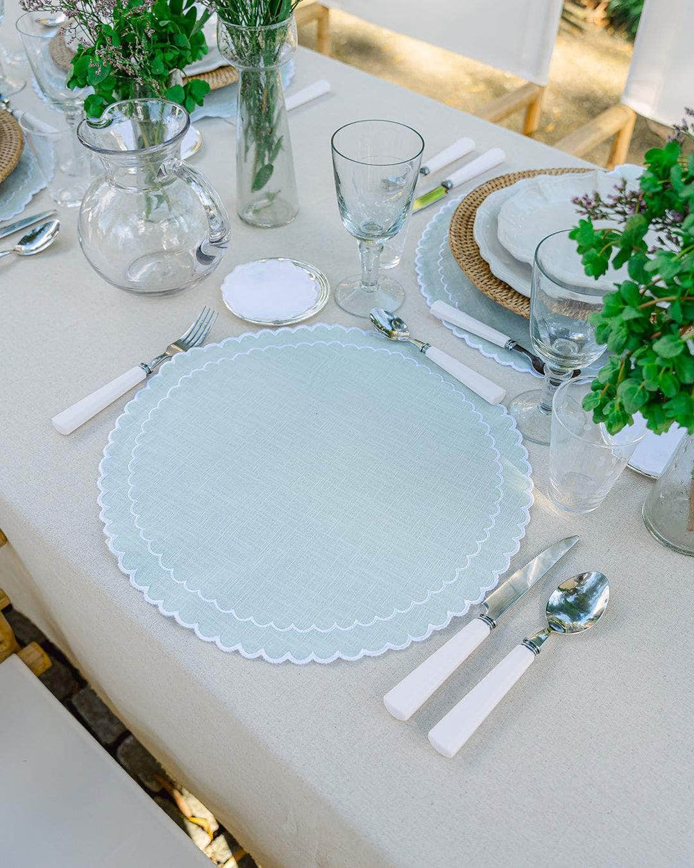 Filipa Placemat, Aqua Green with White