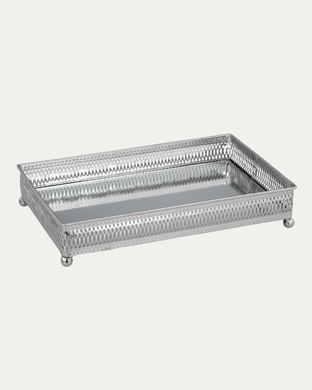 Rectangular Silver Tray with Mirror