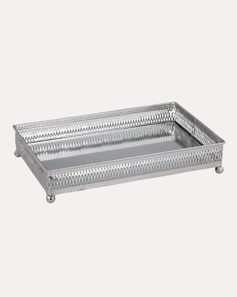 Rectangular Silver Tray with Mirror