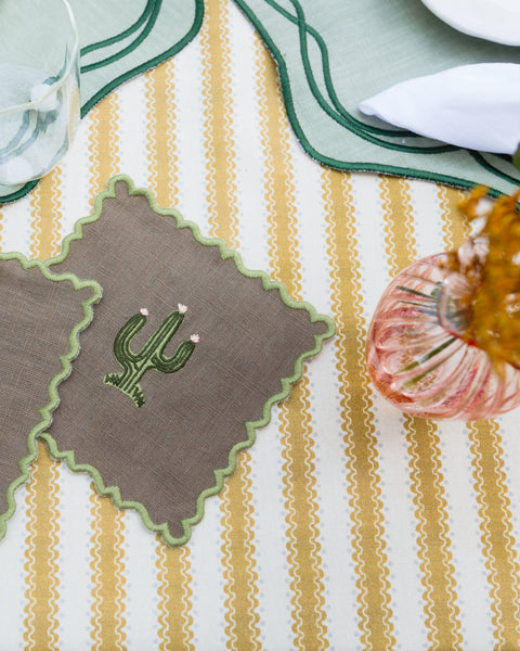 Scalloped Brown Cocktail Napkin with Cactus