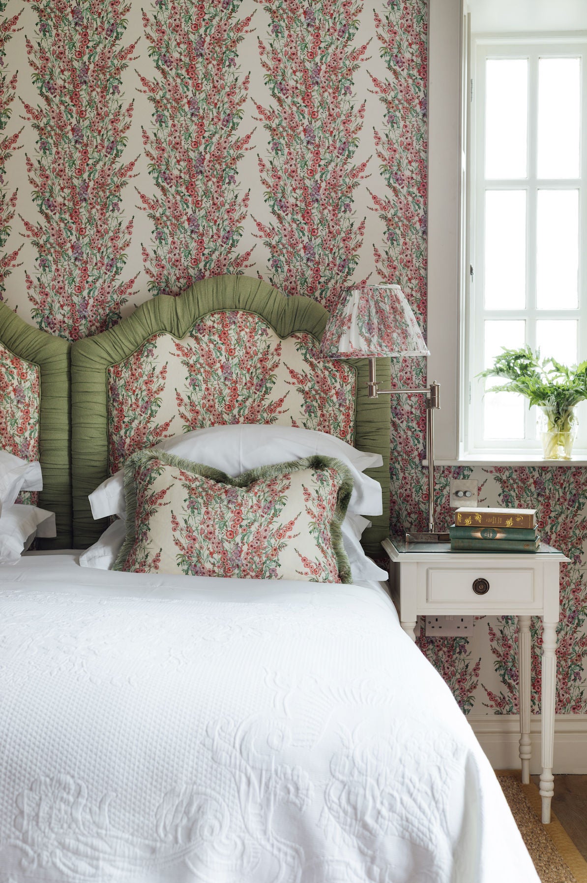 Sidalcea Cushion with Mint Green Cotton Trim