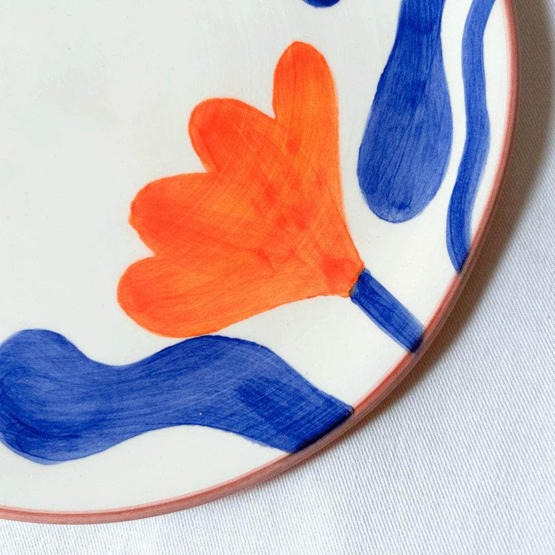 Small Hand-painted Orange Flower Plates (Set of 2)