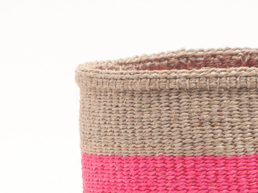 MALIZA: Grey & Neon Pink Colour Block Woven Basket