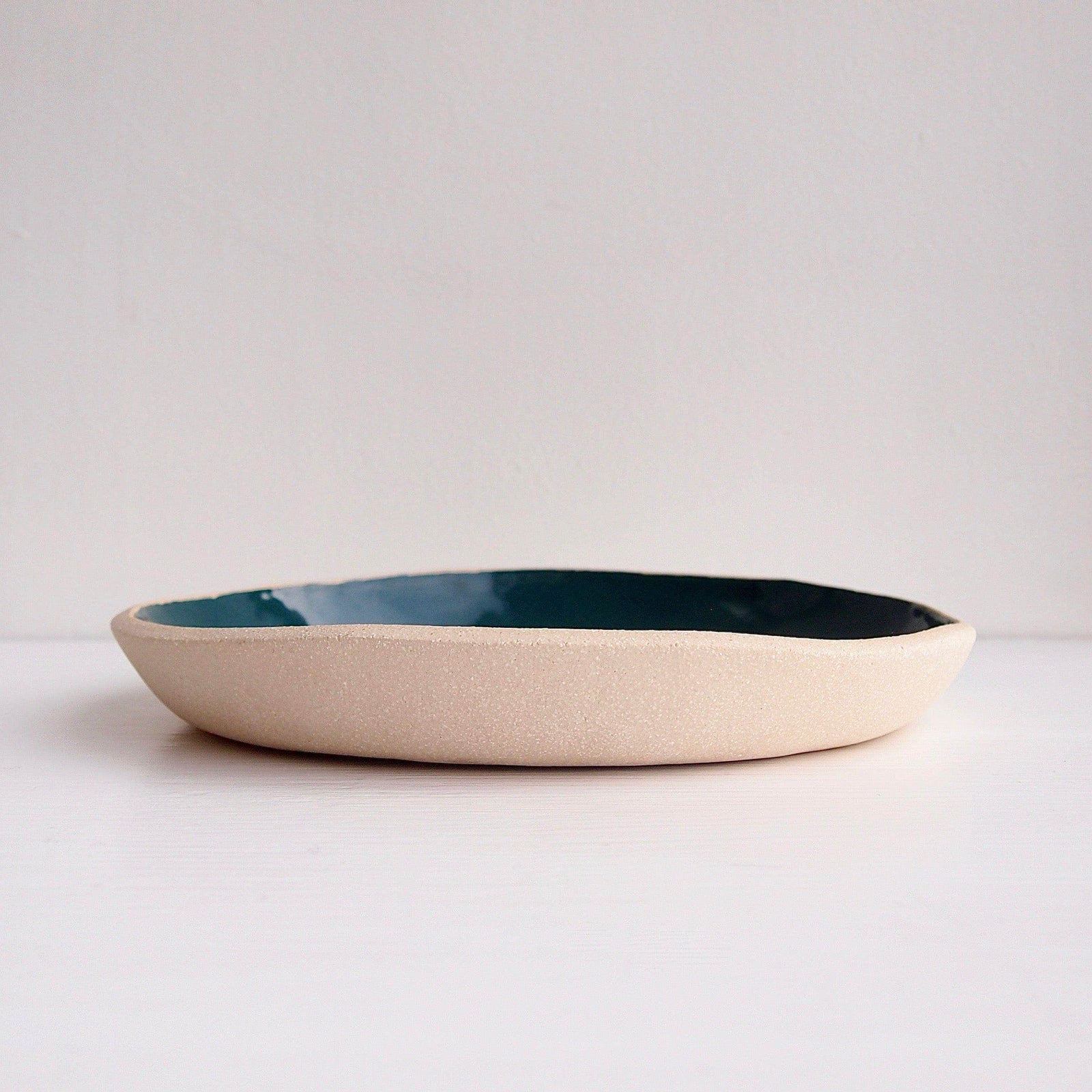 Handmade Teal and White Pottery Plate