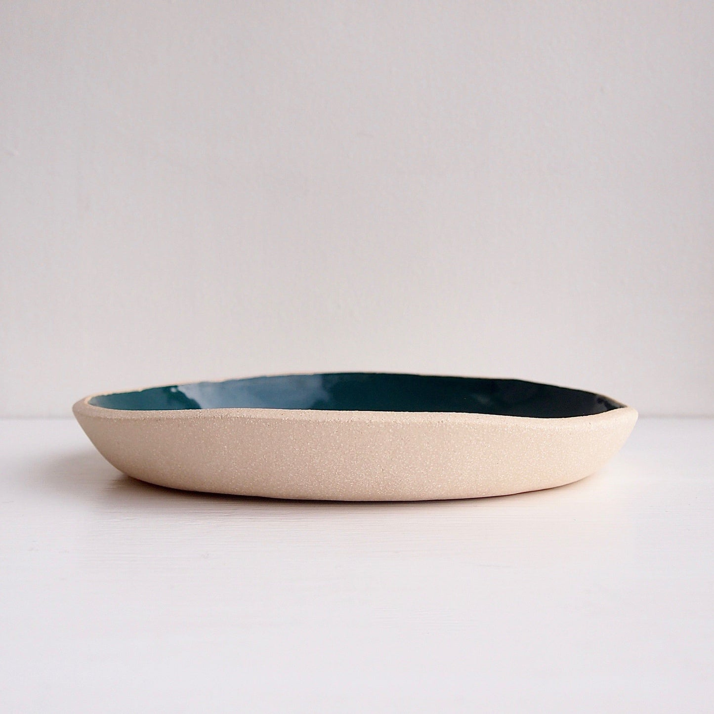 Handmade Teal and White Pottery Plate