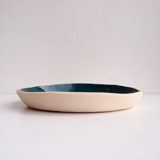 Handmade Teal and White Pottery Plate